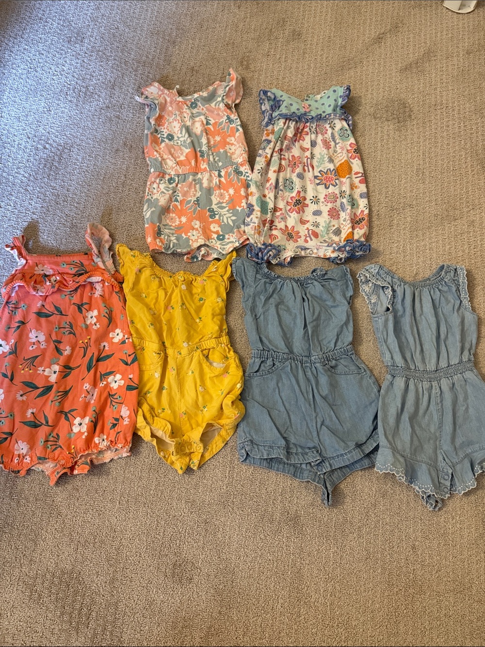 Girls Assorted Floral & Chambray Romper Pack - Multicolor
